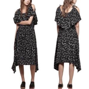 Band of Outsiders - Black Silk Two-Tiered Cold Shouldered Flounce Dress